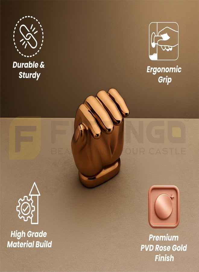 Fittingo Hand Design Knob for Drawer/Door Knob/Drawer Knobs/Decorative Knobs and Pulls/Door Hardware/Zinc Alloy (PVD Rose Gold Finish) Pack of 4 - Image 3